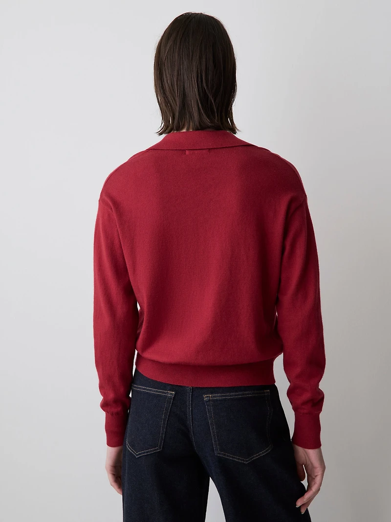 Polo à Manches Longues en Mélange de Laine