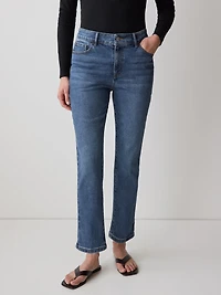 Jeans Skinny Bleu à Taille Mi-Haute
