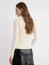 Long-Sleeve Crew-Neck Bodycon Top with Pointelle Stitches