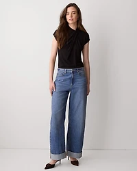 Extended-Sleeve Top with Crossover Draped Mock Neckline