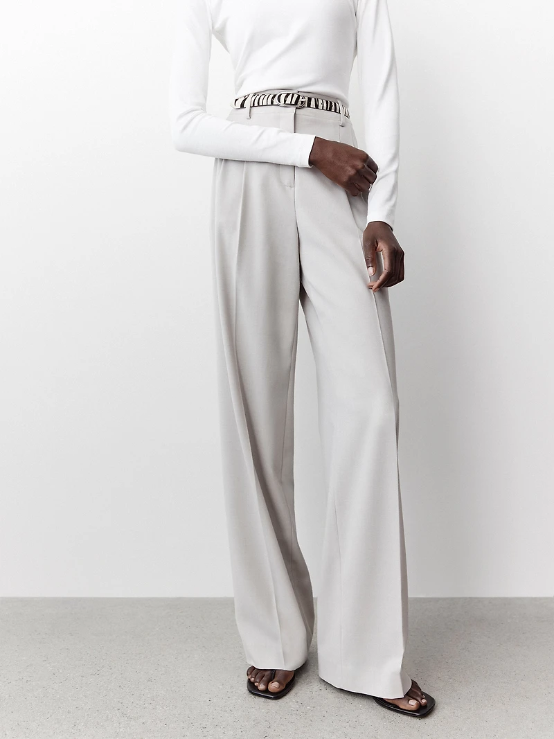 Pantalon à Taille Haute et Jambe Large