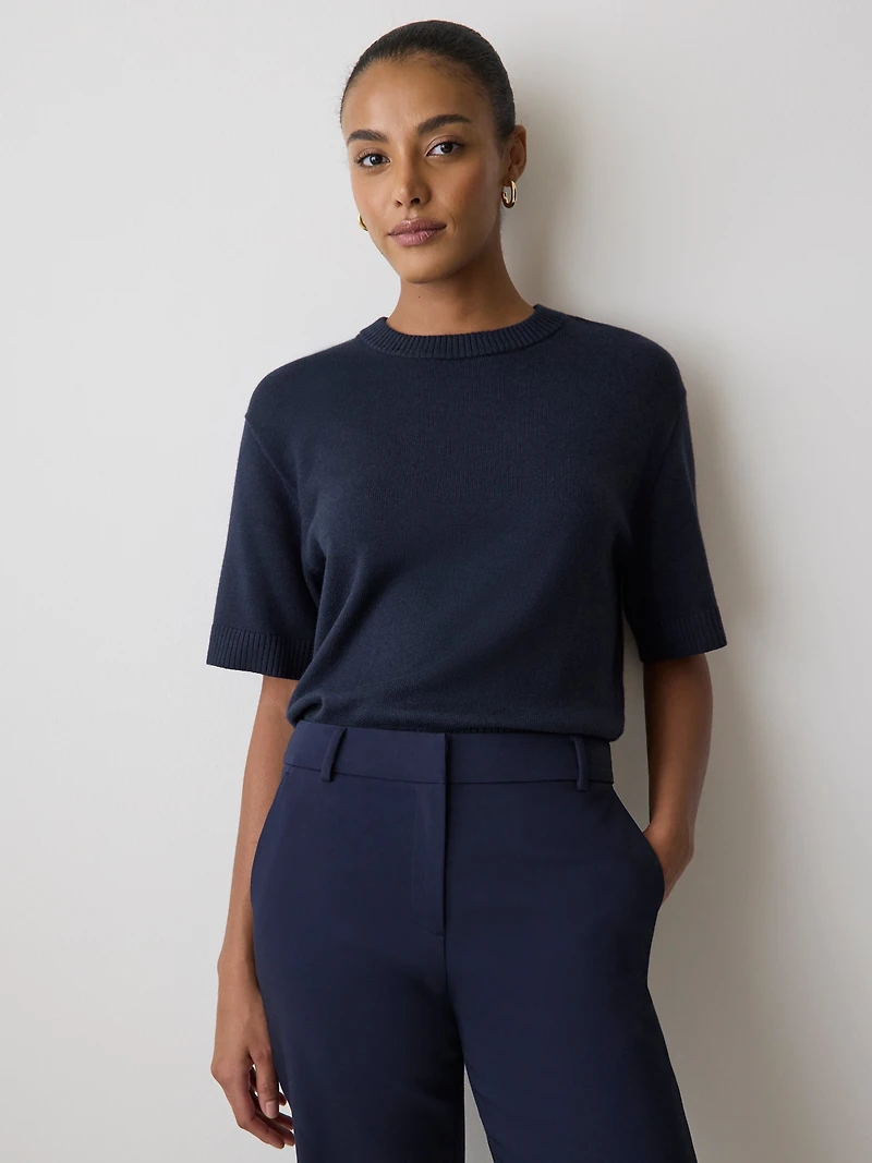 Wool-Blend Short-Sleeve Crew-Neck Sweater