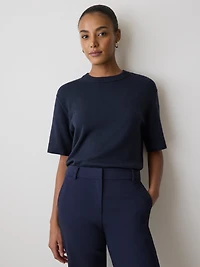 Wool-Blend Short-Sleeve Crew-Neck Sweater