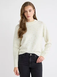 Pull en Laine à Manches Longues et Col Rond Pois Métalliques