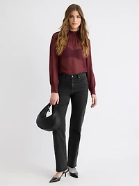 Long-Sleeve Chiffon Popover Blouse