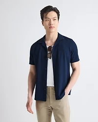 Short-Sleeve Piqué Shirt with Camp Collar