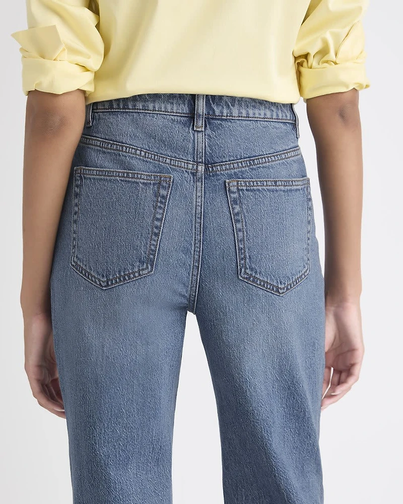 Jeans Long Délavé Moyen à Taille Haute et Jambe Droite