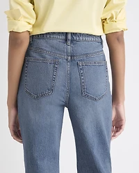 Jeans Long Délavé Moyen à Taille Haute et Jambe Droite