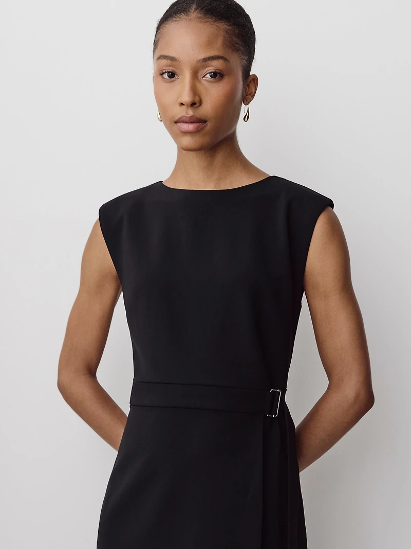 Cap-Sleeve Crew-Neck Belted Mini Dress