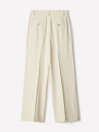 Pantalon Fluide Rayé à Taille Haute et Jambe Large