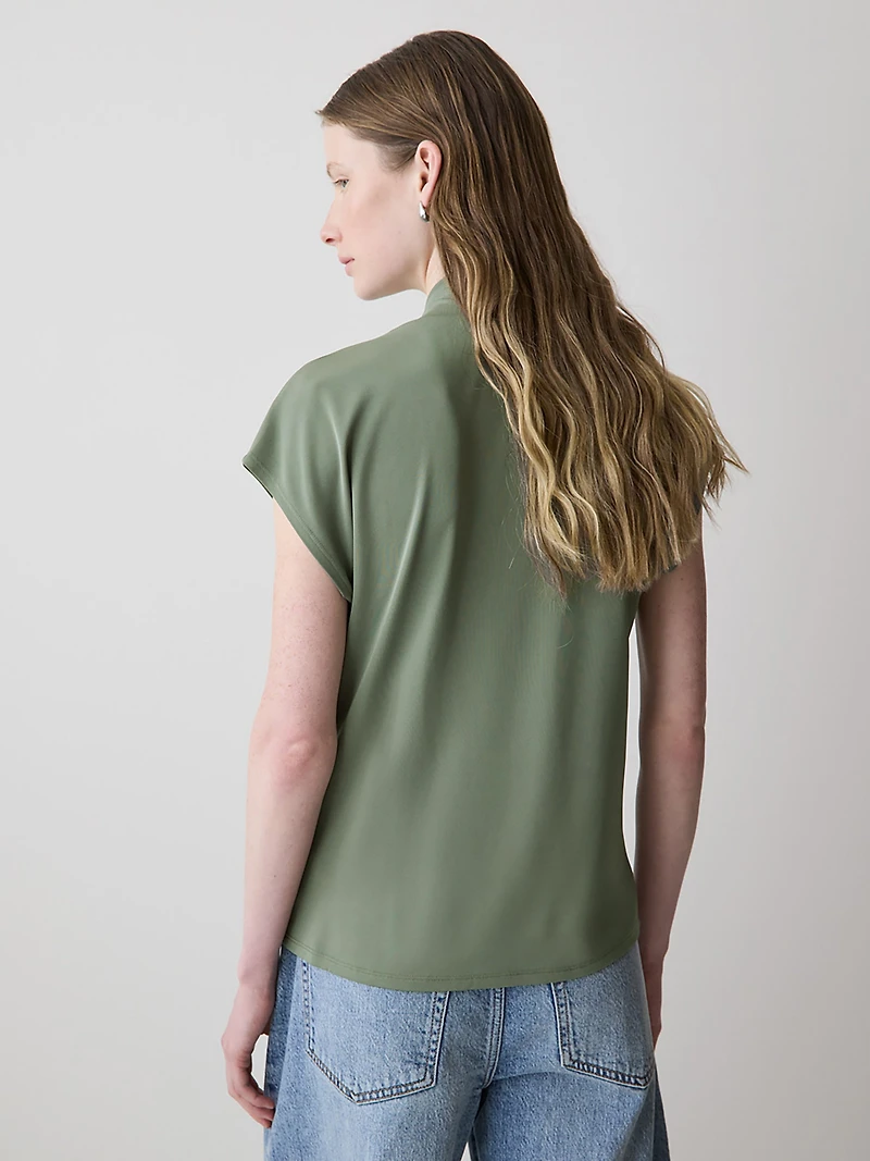 Extended-Sleeve Top with Crossover Draped Mock Neckline