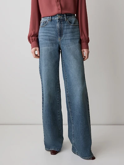 Jeans à Taille Haute et Jambe Large