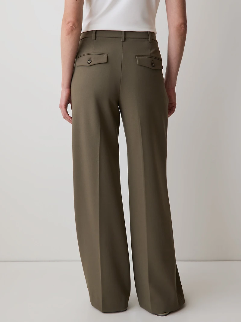 Pantalon en Sergé Épais à Taille Mi-Haute et Jambe Large