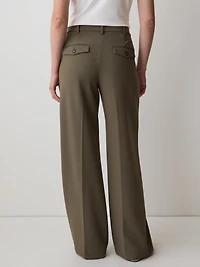 Pantalon en Sergé Épais à Taille Mi-Haute et Jambe Large