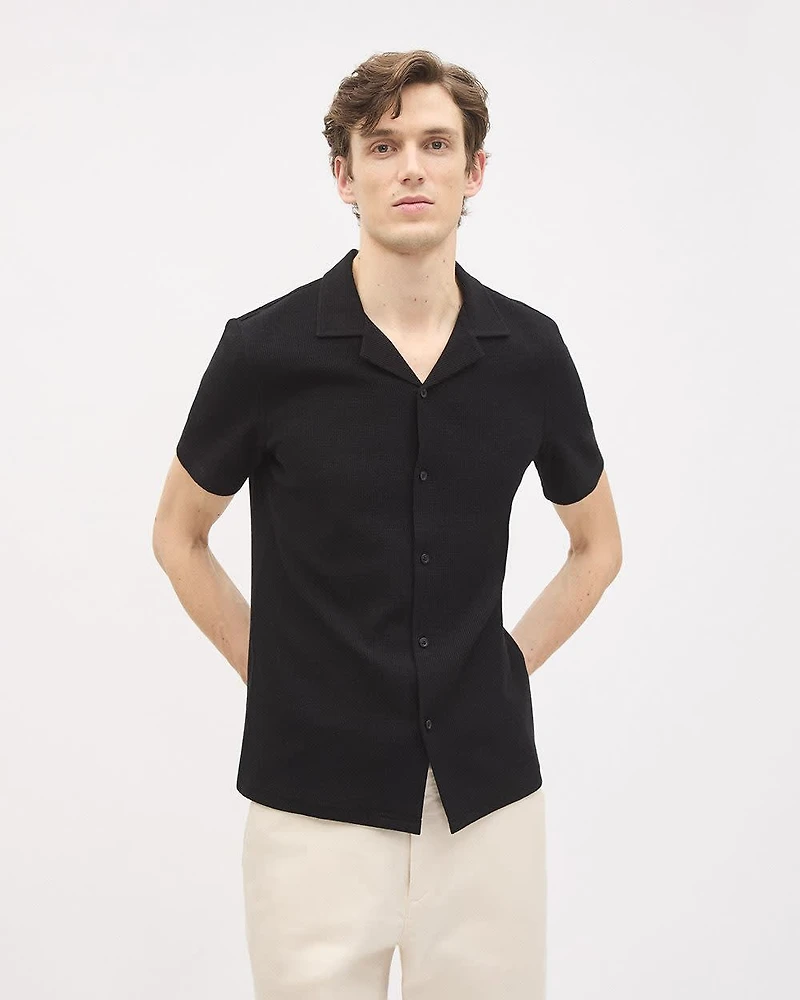 Slim-Fit Short-Sleeve Knit Shirt with Camp Collar