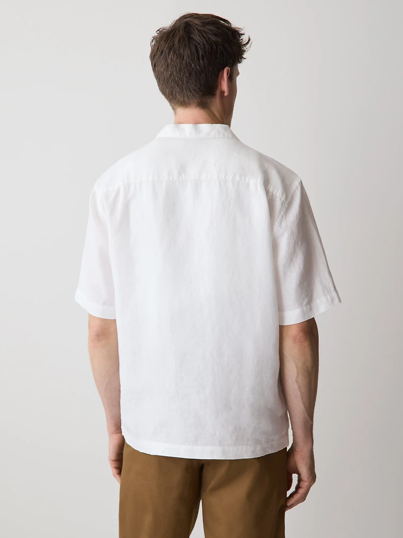 Chemise en Lin à Manches Courtes avec Col Camp