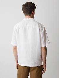 Chemise en Lin à Manches Courtes avec Col Camp