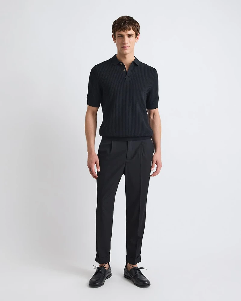 Short-Sleeve Textured Polo Sweater