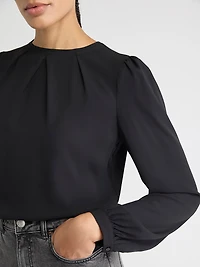 Blouse Bimatière à Manches Longues et Col Rond