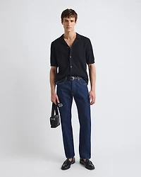 Short-Sleeve Buttoned-Down Argyle Sweater with Camp Collar