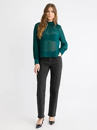 Long-Sleeve Chiffon Popover Blouse