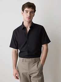 Short-Sleeve Slim-Fit Knit-Like Dress Shirt