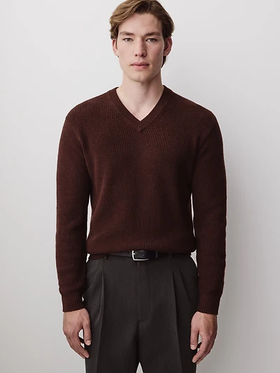 Cashmere-Blend Long-Sleeve V-Neck Sweater