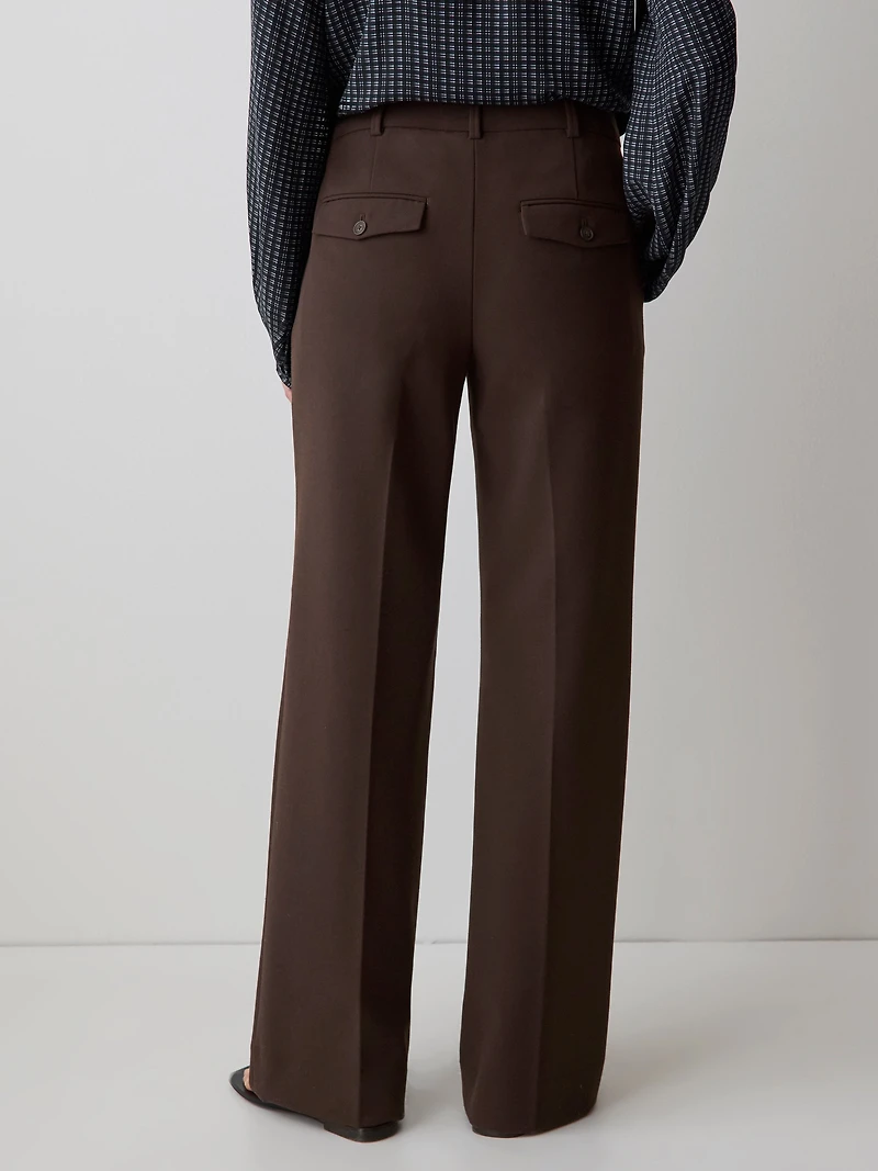 Pantalon en Sergé Épais à Taille Mi-Haute et Jambe Large