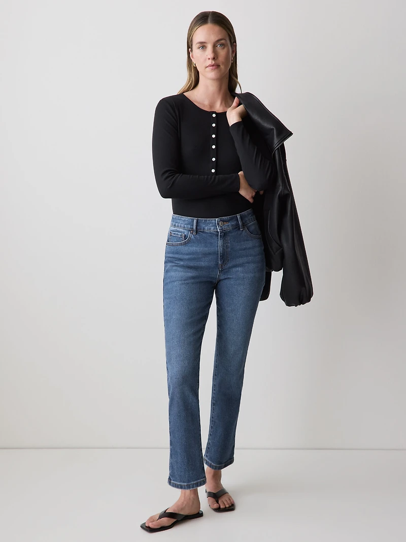 Jeans Skinny Bleu à Taille Mi-Haute