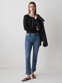 Jeans Skinny Bleu à Taille Mi-Haute