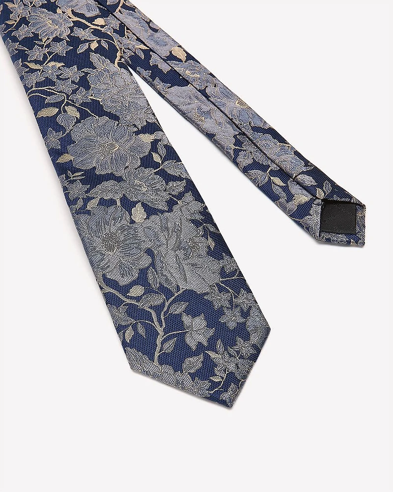 Cravate Régulière Bleue avec Motif Floral