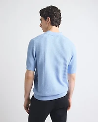 Short-Sleeve Textured Polo Sweater