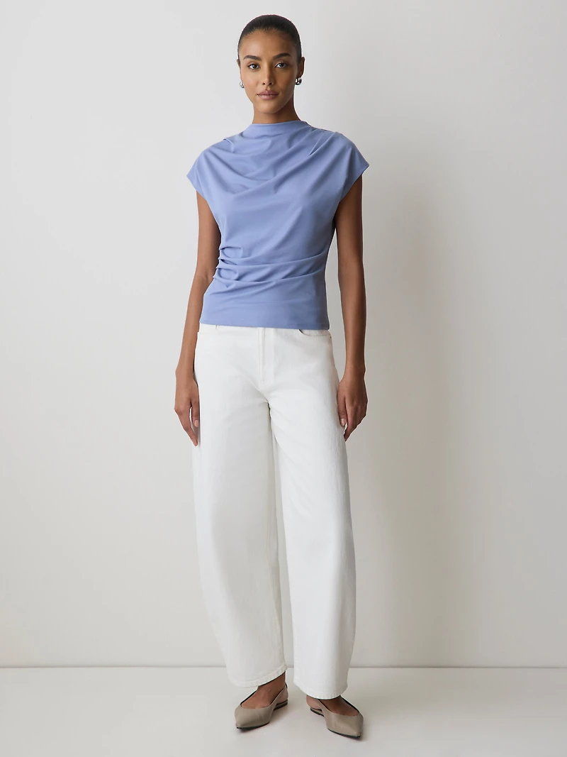 Extended-Sleeve Crew-Neck Draped Top