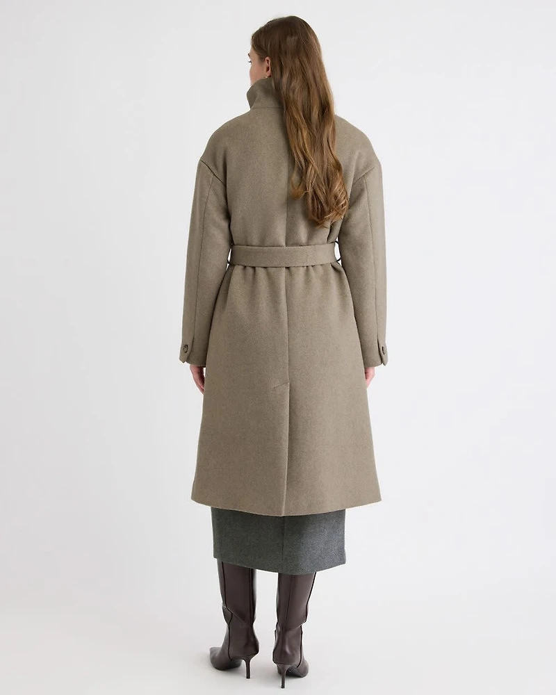 Wool-Blend Funnel-Neck Long Winter Coat