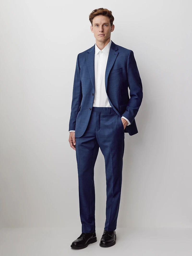 Blue Tailored-Fit Wool Suit Pant