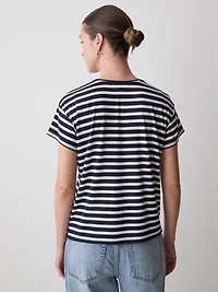 T-Shirt Boxy à Manches Courtes et Col Rond