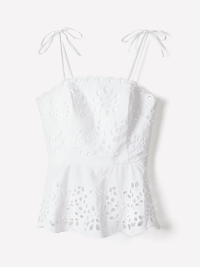 Sleeveless Peplum Blouse with Embroideries