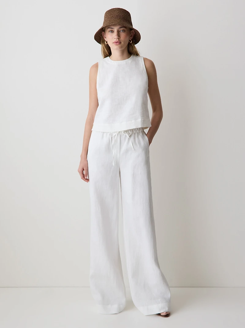 Sleeveless Crew-Neck Linen-Blend Blouse