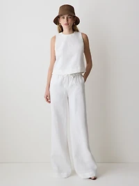 Sleeveless Crew-Neck Linen-Blend Blouse