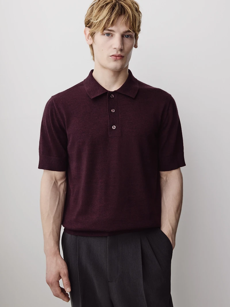 Merino-Wool Short-Sleeve Polo Sweater