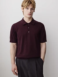 Merino-Wool Short-Sleeve Polo Sweater