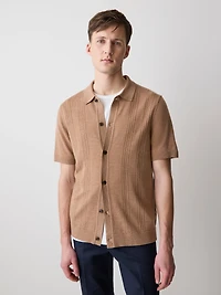 Cardigan en Laine Mérinos à Col Chemisier et Manches Courtes