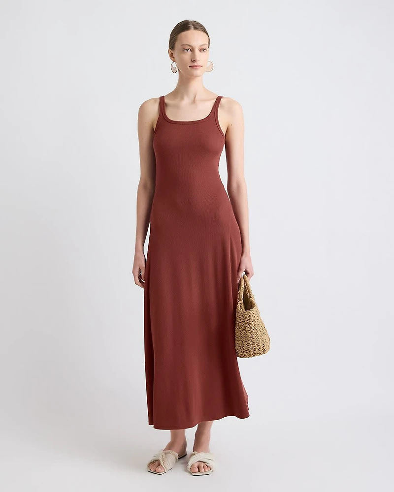 Sleeveless Square-Neck Ribbed Midi Dress
