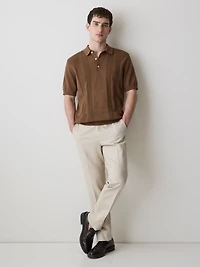 Polo à Manches Courtes en Coton avec Mailles Verticales