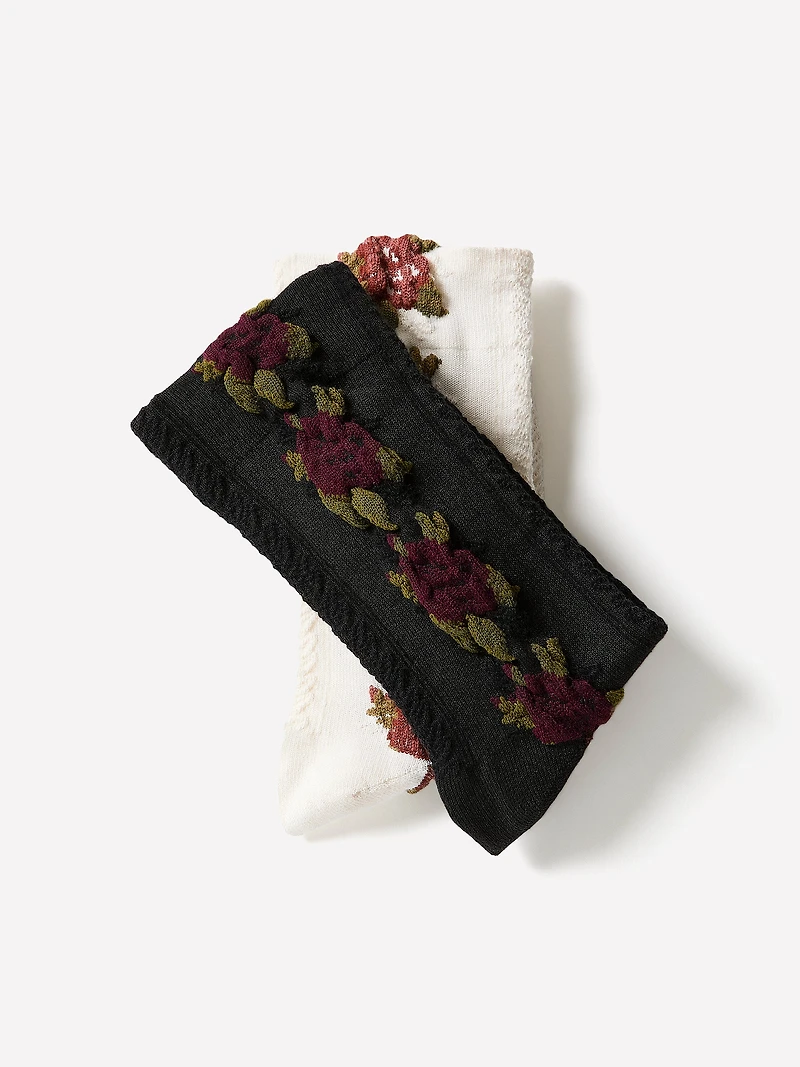 Bas Mi-Mollet à Motif Floral Texturé