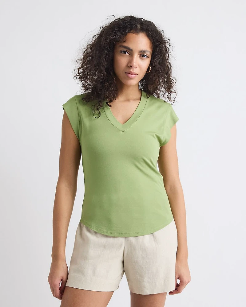 T-Shirt Classique à Manches Courtes et Col V