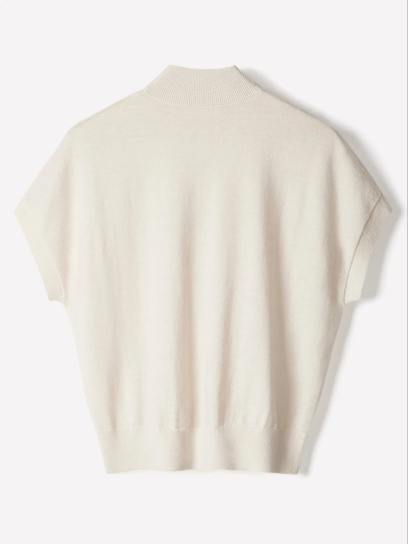 Short-Sleeve Mock-Neck Merino-Wool Sweater