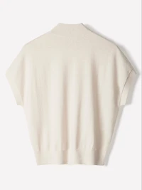 Short-Sleeve Mock-Neck Merino-Wool Sweater