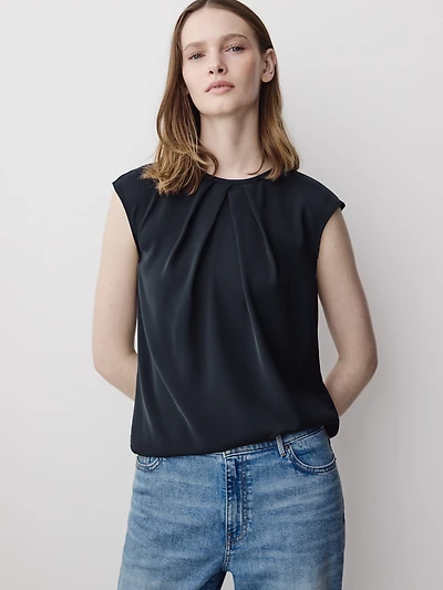 Cap-Sleeve Crew-Neck Blouse