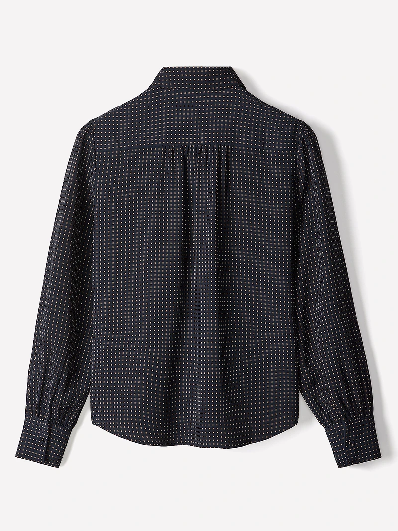 Silky Crepe Long-Sleeve Buttoned-Down Blouse